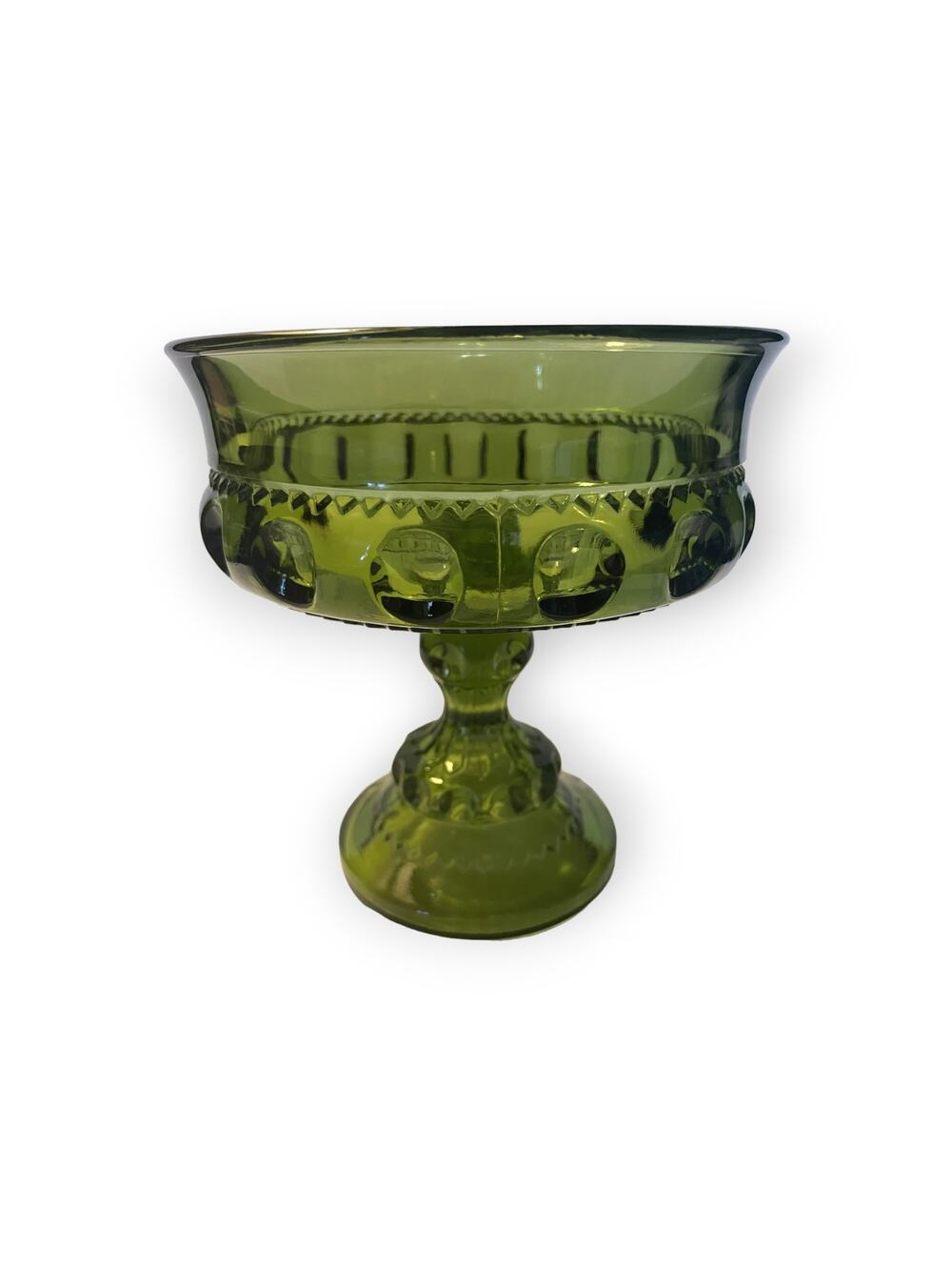 Vintage Indiana Glass Kings Crown Compote/Candy Dish Avocado